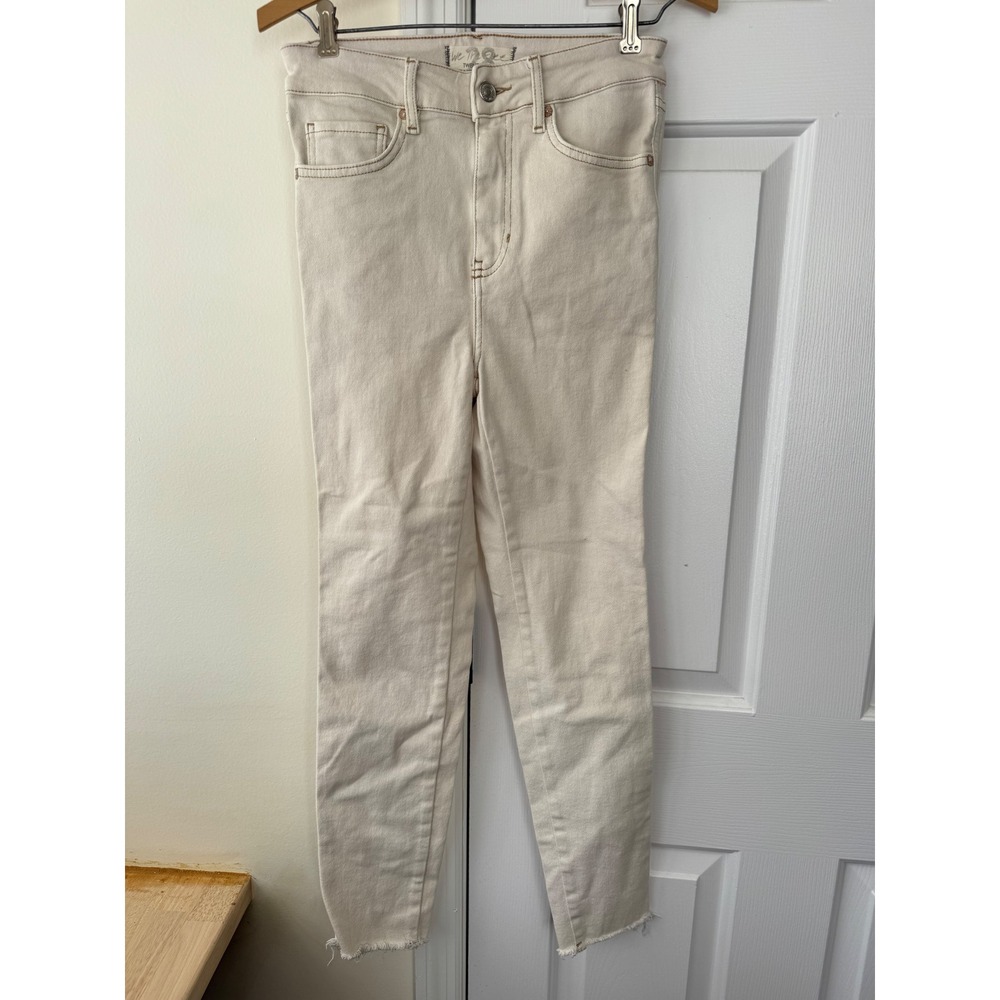 Free People High Rise Raw Hem Straight Leg Jeans Cream Size 28